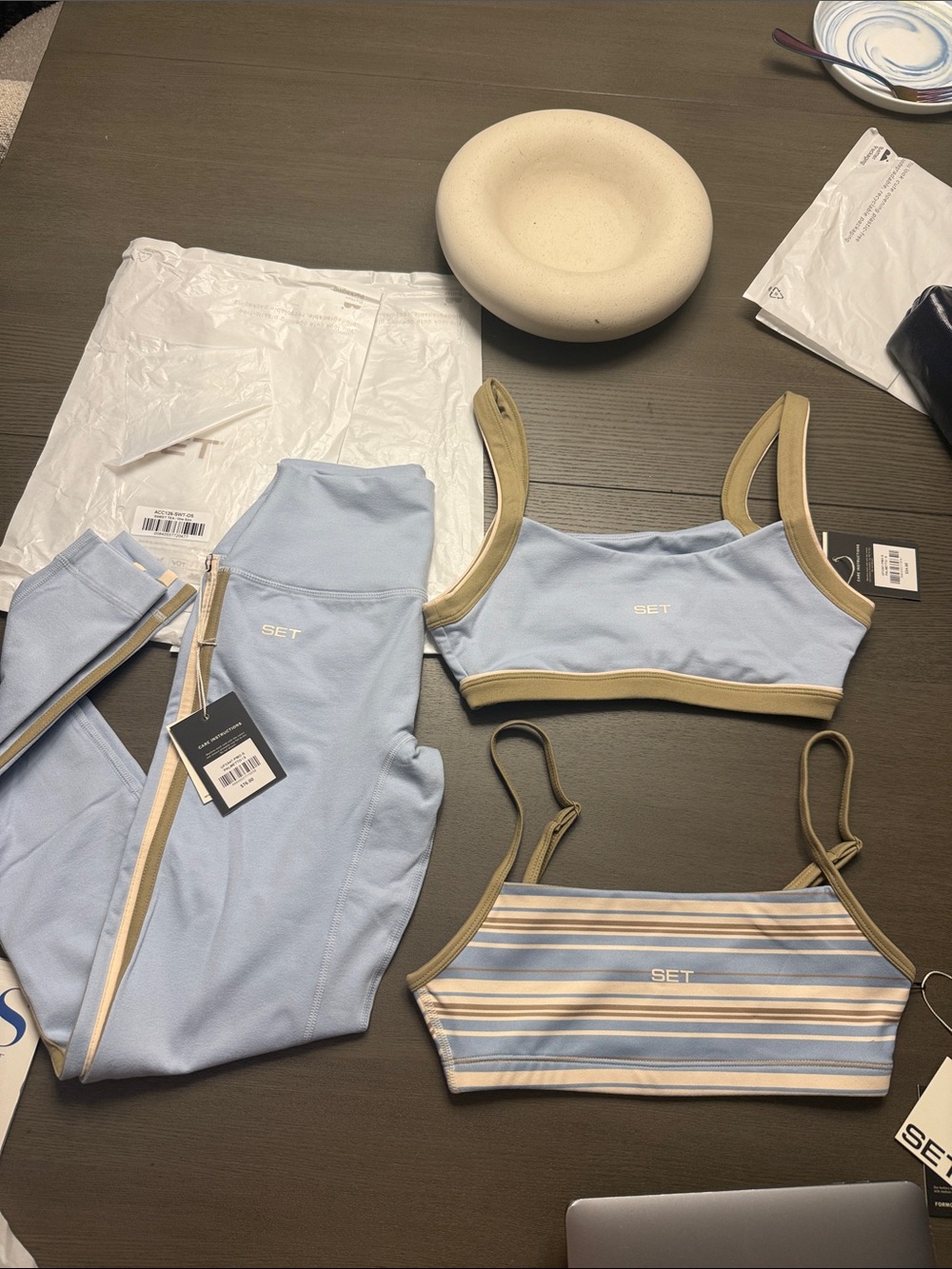 Women’s Light Blue Palmetto Strappy Sports Bra & 2 bras and leggings